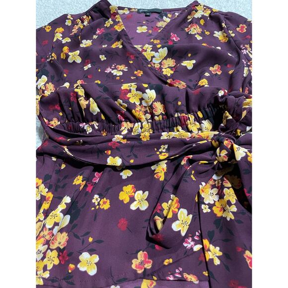 Gibson Blouse Floral Faux Wrap Top Long Sleeve Womens Size XS Purple WDP6629R - Picture 7 of 10